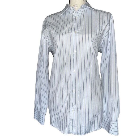 Calvin Klein white & navy striped button down shirt medium - Picture 1 of 5